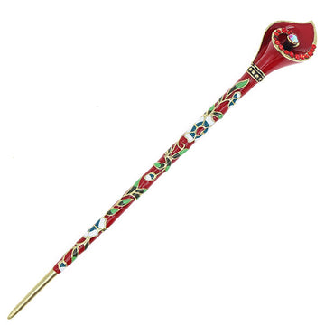 Enamel Calla Lily Hair Stick w/ Rhinestones Red